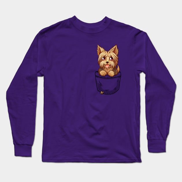 Pocket Cute Yorkshire Terrier Long Sleeve T-Shirt by TechraPockets